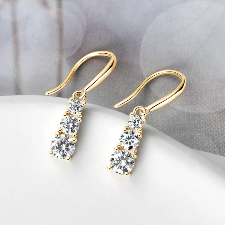 IOGOU%20Original%20925%20Sterling%20Silver%201.80CTTW%20D%20Color%20Moissanite%20Drop%20Hook%20Earrings%20for%20Women%203-Stone%20Dangel%20Earring%20Wedding%20Hoops%20-%20Image%203