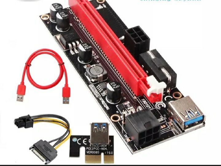 PCIE Riser 1X to 16X Graphics Extension Powered Riser Adapter Card with USB 3.0 Cable & 6 PIN Power Cable for GPU Mining