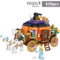 NEW Travel Pumpkin Cart Halloween House Store Street View Shop House Building Blocks Kit Girls Bricks Model Kids Toy Children.