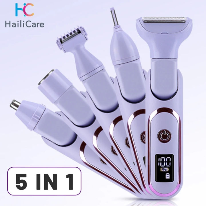 5 in 1 Electric Razor for Women Shaver Lady Shaver Body Hair Trimmer for Armpit Bikini Arm Leg Face Mustache Portable Painless