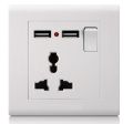 Wall Socket 3 Pin Multi Socket with 13A Dual USB Charging Ports AC 110-250V DC 5V 2100A Electric Switch. 