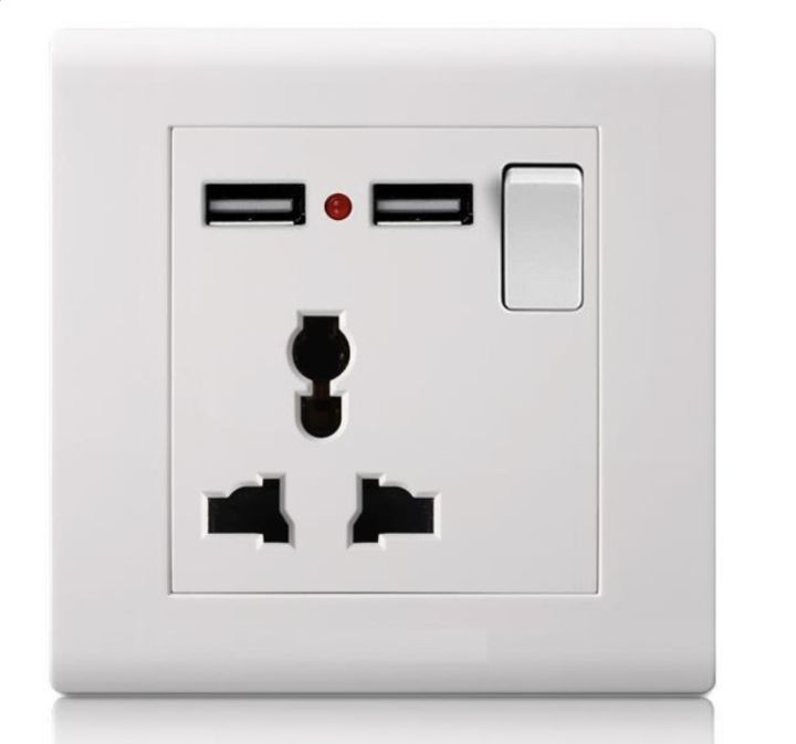 Wall Socket 3 Pin Multi Socket with 13A Dual USB Charging Ports AC 110-250V DC 5V 2100A Electric Switch