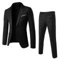 1 Set Men Blazer Pants Solid Color Long Sleeve Slim Fit Turndown Collar Temperament One Button Pockets Suit Set Men Clothes. 