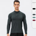 Men's Autumn Fitness Long-Sleeved Quick-Dry Running Tops Half-Zipper Slim-Fit Training Sweatshirt Baselayer Undershirts. 