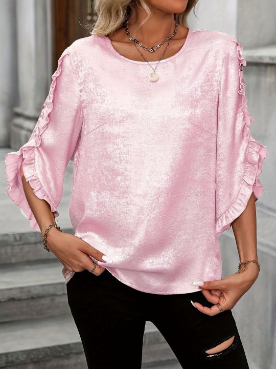 Ladies' large woven solid color casual elegant shirt