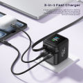 70W GaN Fast Charger with Type-C Retractable Cable 3 IN 1 PD3.0 QC4.0 PPS Fast Charging for IPhone 16 15 14  Tablet Laptop. 