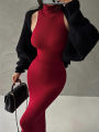 Red Skinny Sexy Turtleneck Midi Dress Women Evening Party Ladies Elastic Hip Wrap Elegant Bodycon Dresses Y2k Clothing. 