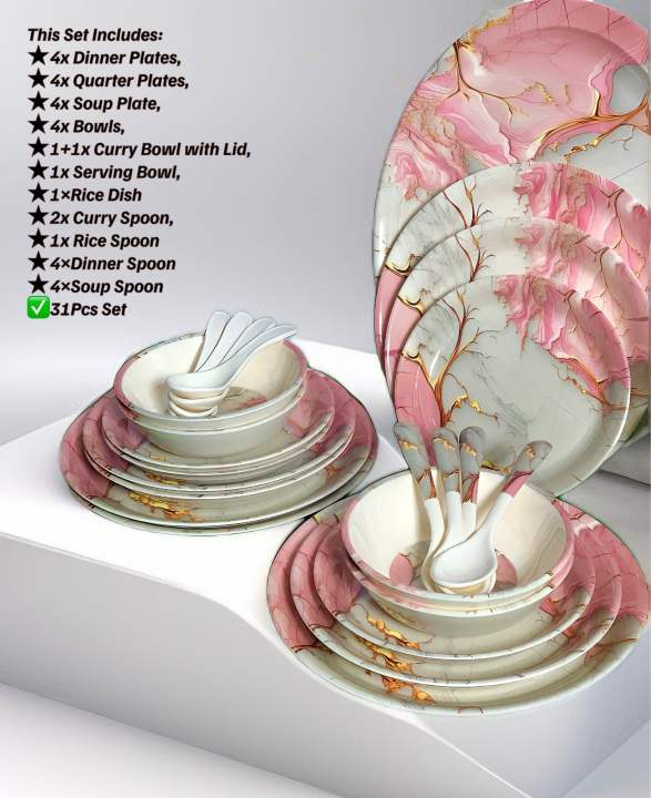 Melamine Pink Dishware Set The Pioneer Woman Daisy 12-Piece Bamboo