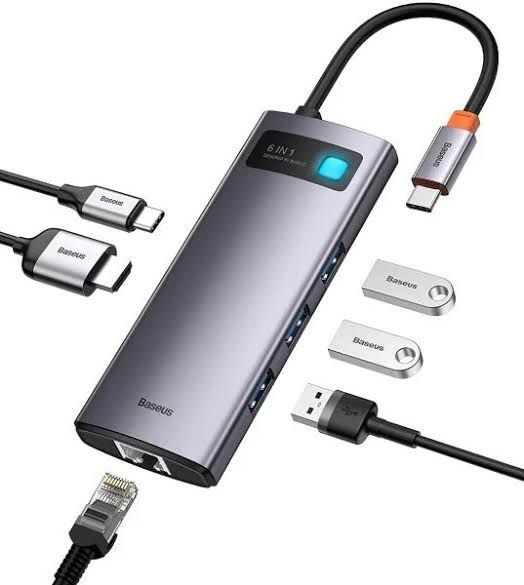 Baseus Metal Gleam Series 6-in-1 Multifunctional Type-C HUB Docking Station (HDMI*1 + USB3.0*3 + PD*1 + RJ45*1)