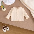 Baby knitted cardigan girls children's clothes spring pit strip princess solid color top western style coat.