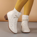 2025 Summer New Women's Fashion Hollow-Out Soft Sole Mid-Heel Ankle Boots, Retro Breathable Comfortable Shoes. 