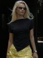 Dulzura O-Neck Short Sleeve Ruched Slim Irregular T-Shirt Women'S Casual Versatile Y2K Top Party Club Street Style Summer Outfit. 