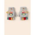 1 Pair Kids Boys Girls Cartoon Excavator Half Finger Flip Cover Winter Warm Gloves, Toddler Outdoor Knitted Cold-Proof Mittens. 