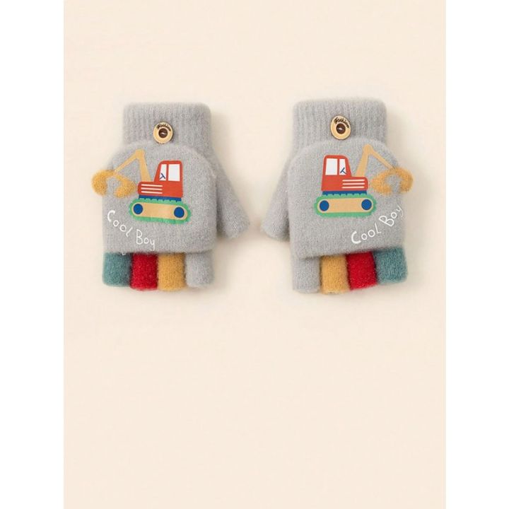 1%20Pair%20Kids%20Boys%20Girls%20Cartoon%20Excavator%20Half%20Finger%20Flip%20Cover%20Winter%20Warm%20Gloves,%20Toddler%20Outdoor%20Knitted%20Cold-Proof%20Mittens%20-%20Image%205