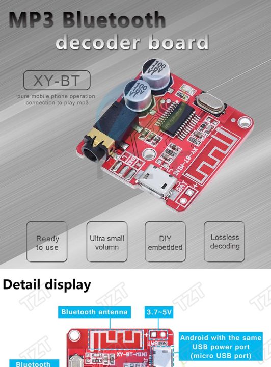 MP3 Bluetooth Stereo Audio Receiver XY-BT Mini Module 5V Wireless for ...