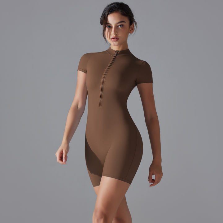Yoga%20Set%20Women's%20Jumpsuits%20One-Piece%20Suit%20Zipper%20Short%20Sleeve%20Gym%20Push%20Up%20Workout%20Clothes%20Fitness%20Bodysuit%20Sportswear%20Tracksuit%20-%20Image%204