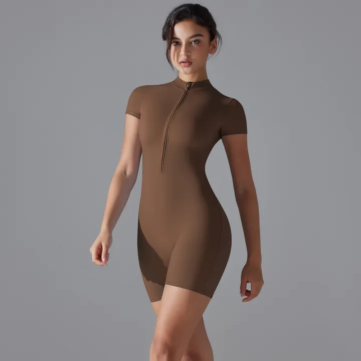 Yoga%20Set%20Women's%20Jumpsuits%20One-Piece%20Suit%20Zipper%20Short%20Sleeve%20Gym%20Push%20Up%20Workout%20Clothes%20Fitness%20Bodysuit%20Sportswear%20Tracksuit%20-%20Image%204