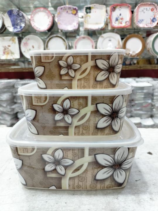 Square Melamine Bowls 6 Pieces Bowl Set melamine new printed with 3 Bowl & 3 Lids