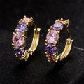 Huitan Fashion Luxury Colorful Pink/Purple CZ Hoop Earrings for Women Newly Designed Bridal Wedding Earrings Party Jewelry.