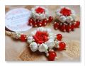 Handmade Artificial flower earrings with teeka set, customized jewellery. 