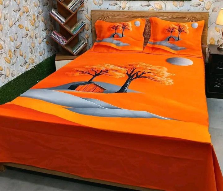 King Size Cotton Bed Sheet with Matching 3 Pillow Covers