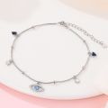 Exquisite 925 Sterling Silver Star-Shaped Zircon Sugar Heart-Shaped Devil's Eye Anklet Women's Exquisite Jewelry.