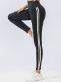 Side-Striped Yoga Pants High Waist Buttocks Abs Fast Dry Breathable Slim Pants.
