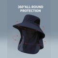 Outdoor Fisherman Hat Wide Brim Bucket Hat with Neck Cover Men Summer Breathable Mesh Sun Protection Visor Anti UV Cap Unisex.