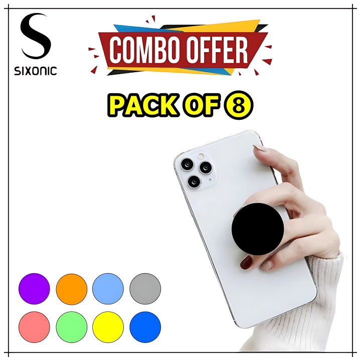 [PACK OF 8] Pop Socket Mobile Grip Holder – Selfie Stand for Phones & Tablets | Universal Finger Grip Stand for Selfies & Video Calls
