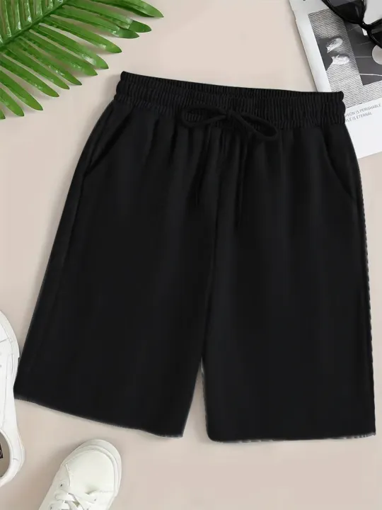 Plus%20Size%20Solid%20Drawstring%20Shorts%20Casual%20Elastic%20Waistband%20Shorts%20For%20Spring%20&%20Summer%20Women's%20Plus%20Size%20Clothing%20-%20Image%206