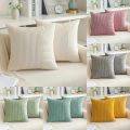 Beige Striped Striped Patchwork Corduroy Throw Pillow Cover 18x18 Soft Plush Couch Cushion Cover for Sofa Cozy Modern Pillowcase.