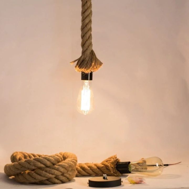 Open Bulb With Rope Natural jute rope hanging light(bulb included) | Daraz.pk