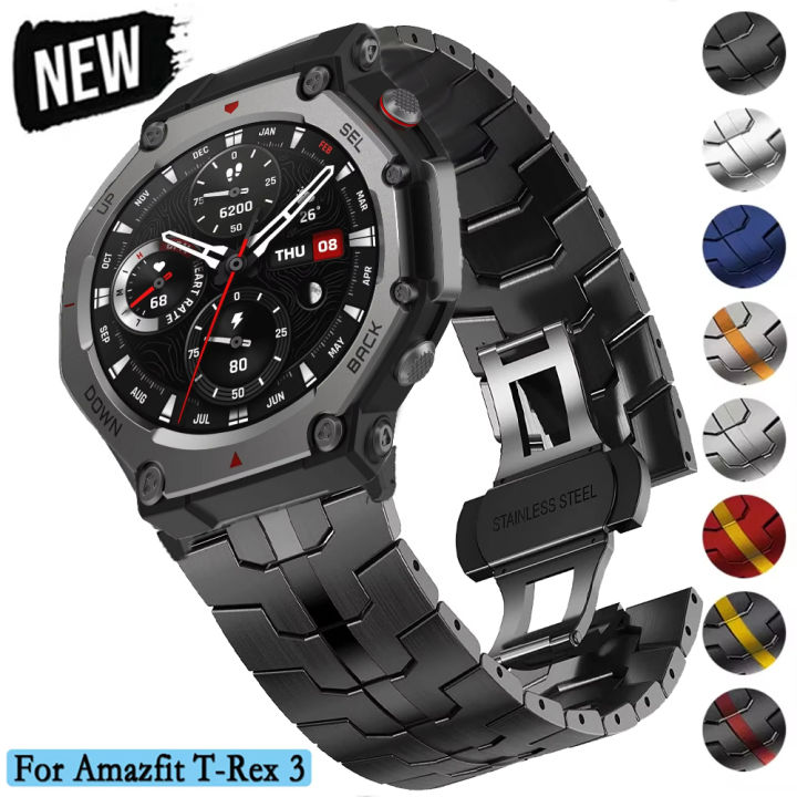 For Amazfit T-REX 3 Smart Watch Strap Metal Stainless Steel Adjustable Band Bracelet Luxurious Belt For Huami Amazfit t rex 3