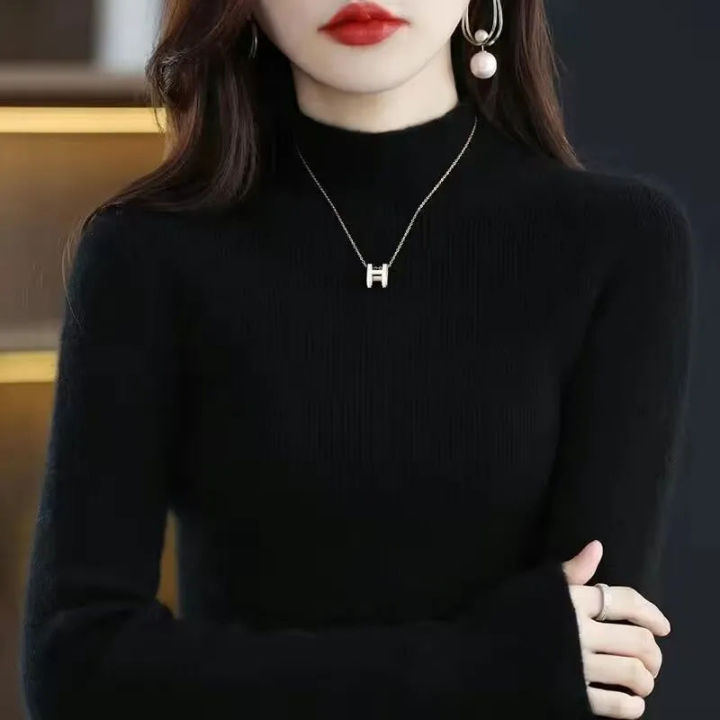 Solid%20Half%20Turtleneck%20Knit%20Sweater%20Women%20Autumn%20Winter%20Korean%20Long%20Sleeve%20Pullovers%20Fashion%20All%20Match%20Thick%20Warm%20Slim%20Jumper%20New%20-%20Image%202