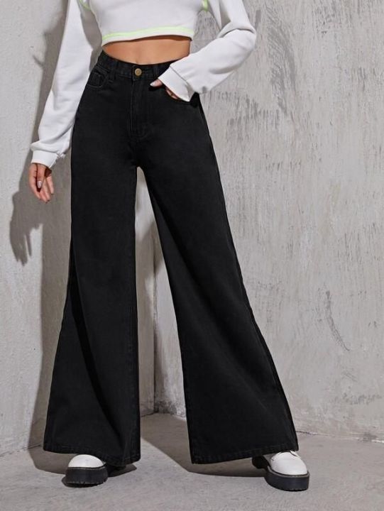 Black High-Waist Wide-Leg Jeans main image 0