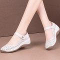 2026 Spring Women’s Mom Shoes–Soft Sole Non‑Tiring Shallow Pumps, Thick Platform Casual Leather with One‑Buckle, Wedge Heel.