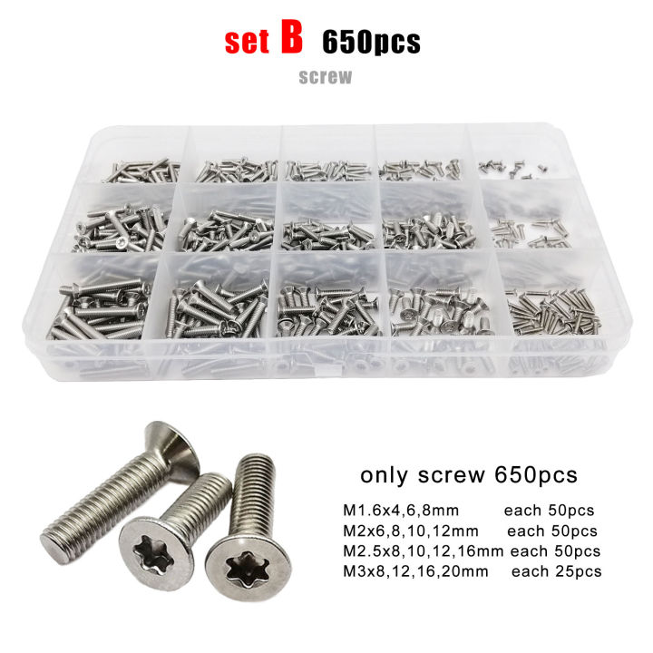 400/650/2100X%20M1.6%20M2%20M2.5%20M3%20M4%20M5%20304%20Stainless%20Steel%20Torx%20Flat%20Countersunk%20Head%20Screw%20Bolt%20Nut%20Washer%20Set%20Assortment%20Kit%20Box%20-%20Image%204