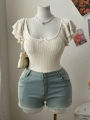 New women's fashion low-neck lace-sleeve bow-tie decoration plus-size women's T-shirt.