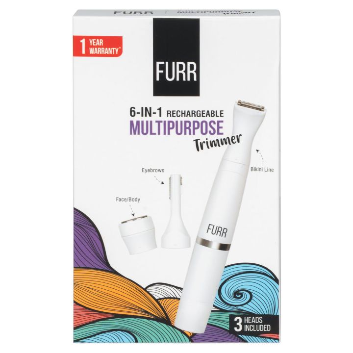 FURR 6-in-1 Multipurpose Trimmer & Shaver with 1 Year Warranty | For Eyebrows, Underarms, Legs & Bikini Line | Water Resistant & 90 Minutes Run Time | C Type Charging | Smooth on all Skin Types