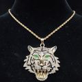 Hip Hop 3D Tiger Pendant Necklace with 13mm Crystal Cuban Chain HipHop Iced Out Bling Necklaces Men Women Fashion Charm Jewelry. 