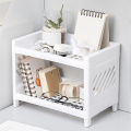 1PC PP Desktop Double Layer Storage Rack Rectangular White Organizing Student Desk Office Cosmetics Stationery. 