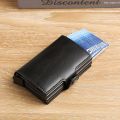RFIDShieldPULather Automatic Pop-up Card Clamp,Double Aluminum Alloy Credit Card Wallet,With More than One Card Slots.