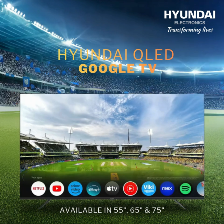 Hyundai 75 Inch QLED 4K UHD Google Smart TV | Android 14 | Dolby Audio | 64GB Storage | Bluetooth 5.1 | Frameless Smart Television