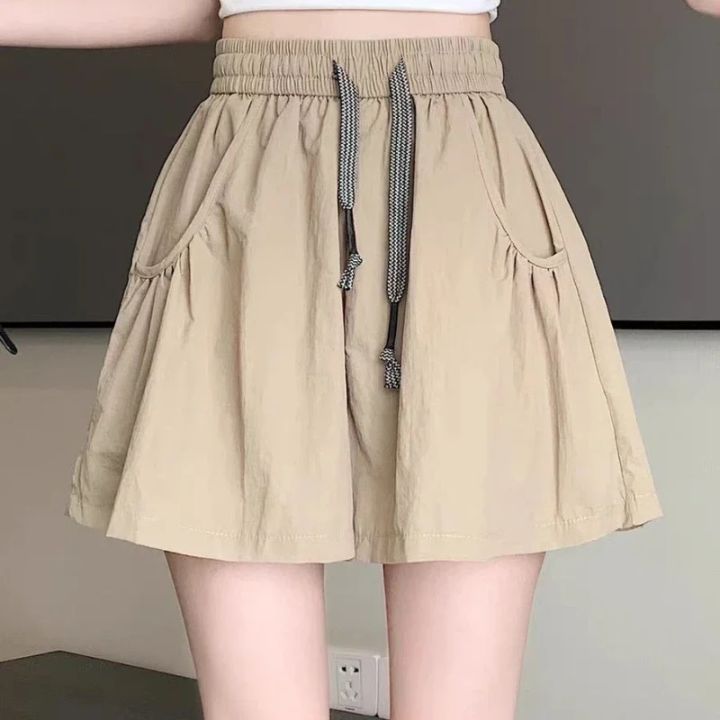 Ice Silk Yamamoto Wide Leg Extra Big Shorts Women's Summer 2026 Thin Skirt Yoga Hot Pants Pocket Lace Up Short Pants Plus Size