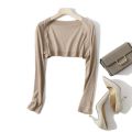 Long Sleeve Crop Cardigan for Women Plain Shrug Top Open Front Knitted Sweater Jacket Summer Teen-girl Fairycore Outfit. 