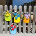 Metal Flower Garden Vases Wall Decor Outdoor Fence Art Patio Sculptures Hanging Decorations for Patio and Garden.