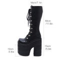 Gdgydh Women's Y2K Side Zipper Platform Boots Knee High Motorcycle Boots Black Closed Toe Lace Up Long Boots. 
