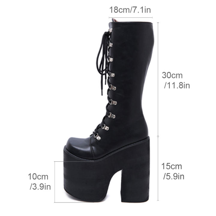 Gdgydh%20Women's%20Y2K%20Side%20Zipper%20Platform%20Boots%20Knee%20High%20Motorcycle%20Boots%20Black%20Closed%20Toe%20Lace%20Up%20Long%20Boots%20-%20Image%206
