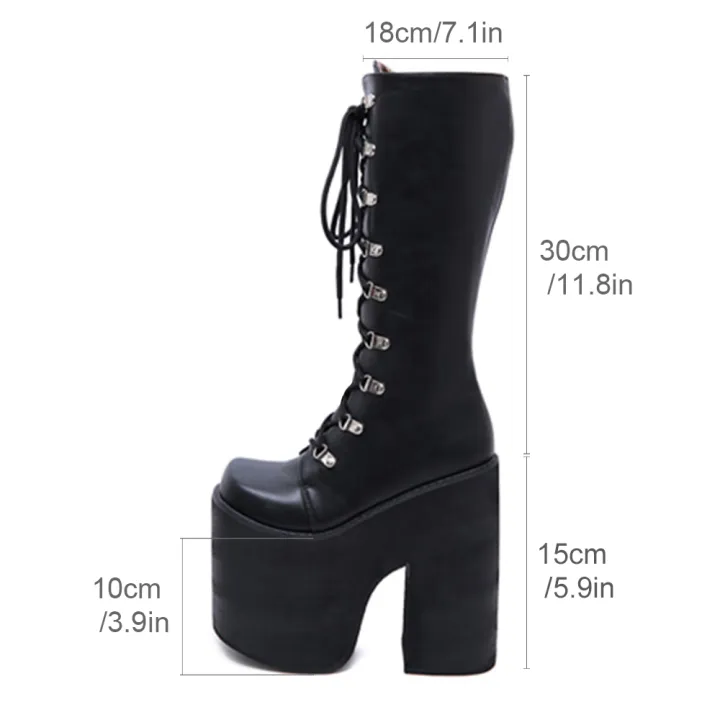 Gdgydh%20Women's%20Y2K%20Side%20Zipper%20Platform%20Boots%20Knee%20High%20Motorcycle%20Boots%20Black%20Closed%20Toe%20Lace%20Up%20Long%20Boots%20-%20Image%206