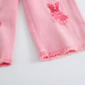New Spring Summer Girls Clothing Set Sleeveless Bow Embroidery Shirt +Butterfly Decoration Gradient Ripped Denim Jeans 2Pcs Suit. 